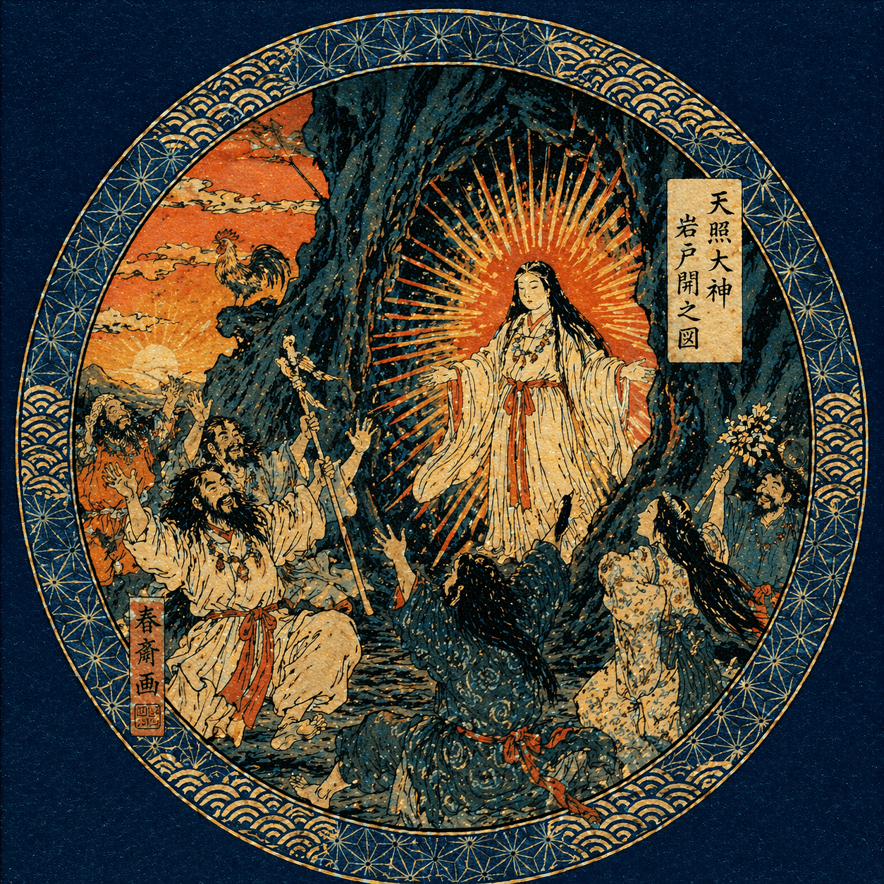 Mythia artwork of Amaterasu emerging from the cave